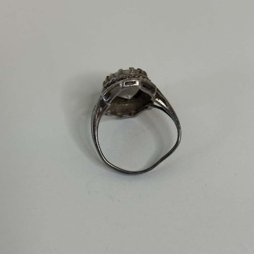 S925 Sterling Silver Vintage Oval Clear Quartz Color Statement Ring Size 5.5 - Picture 4 of 5